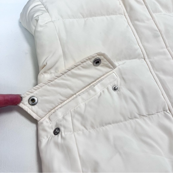 Talbots Duck Down Vest w/ Detachable Hood Faux Fur Ivory Size Small Petite - Picture 5 of 12